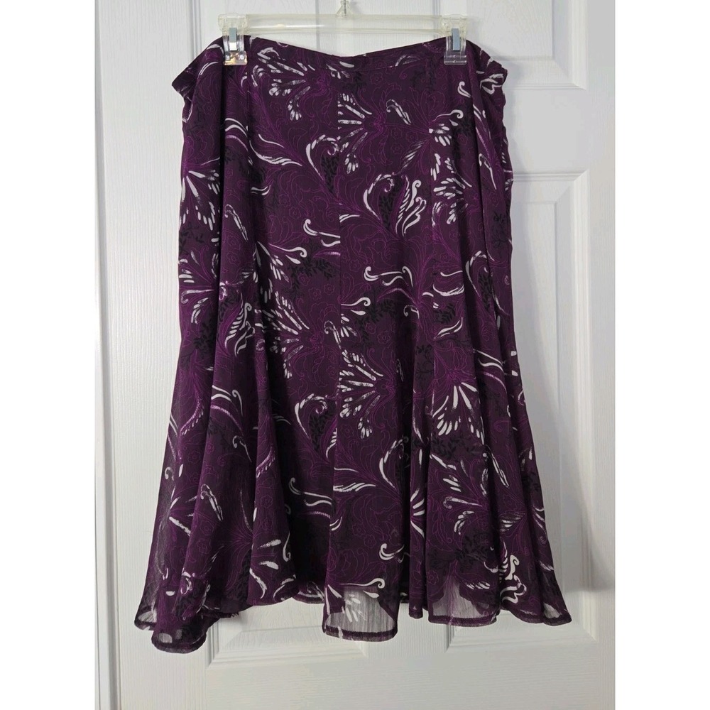 Sag Harbor Woman Purple Floral Chiffon A-Line Skirt Lined Layered 16W